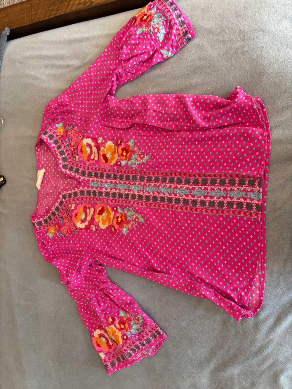 Savanna Jane Embroidered Hot Pink Boho Tunic with Floral Accents